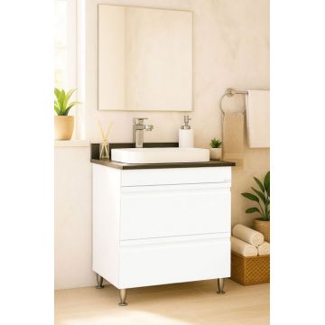 Set Baza front MDF si Lavoar seria 686, cu sertare, montat, 60 cm, alb