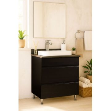 Set Baza front MDF si Lavoar seria 686, cu sertare, montat, 60 cm, negru