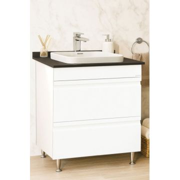 Set Baza front MDF si Lavoar seria 686, cu sertare, montat, 70 cm, alb