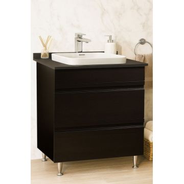 Set Baza front MDF si Lavoar seria 686, cu sertare, montat, 70 cm, negru