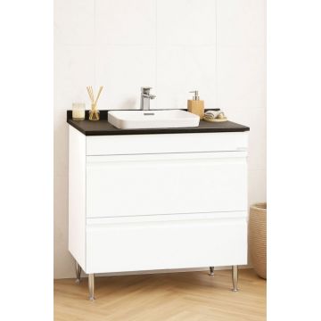 Set Baza front MDF si Lavoar seria 686, cu sertare, montat, 80 cm, alb