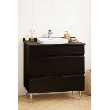 Set Baza front MDF si Lavoar seria 686, cu sertare, montat, 80 cm, negru
