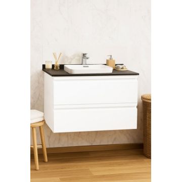 Set Baza front MDF si Lavoar seria 686, suspendata, cu sertare, montat, 80 cm, alb