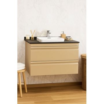 Set Baza front MDF si Lavoar seria 686, suspendata, cu sertare, montat, 80 cm, cappuccino