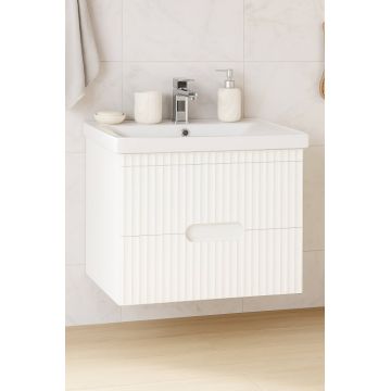 Set Baza front MDF si Lavoar seria 709, suspendata, cu sertare, 70 cm, alb