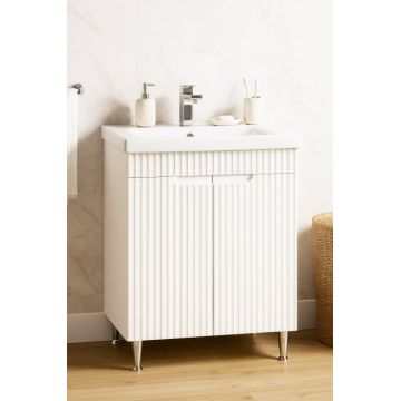 Set Baza front MDF si Lavoar seria 733, 60 cm, alb rustic