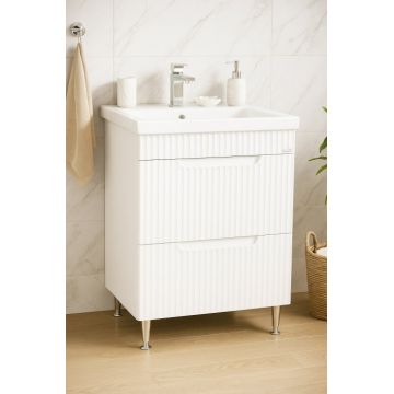 Set Baza front MDF si Lavoar seria 733, cu sertare, 60 cm, alb rustic