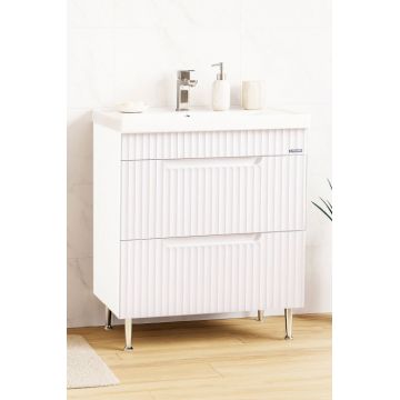 Set Baza front MDF si Lavoar seria 733, cu sertare, montat, 70 cm, alb rustic