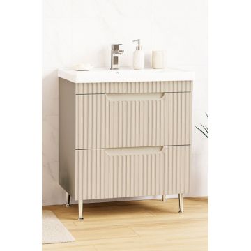 Set Baza front MDF si Lavoar seria 733, cu sertare, montat, 70 cm, crem