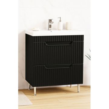 Set Baza front MDF si Lavoar seria 733, cu sertare, montat, 70 cm, negru