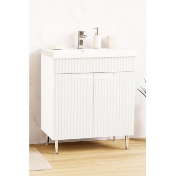 Set Baza front MDF si Lavoar seria 733, montat, 70 cm, alb rustic