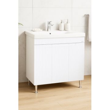 Set Baza front MDF si Lavoar seria 733, montat, 80 cm, alb rustic