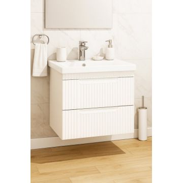 Set Baza front MDF si Lavoar seria 733, suspendata, cu sertare, montat, 60 cm, alb rustic