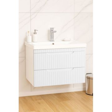 Set Baza front MDF si Lavoar seria 733, suspendata, cu sertare, montat, 70 cm, alb rustic