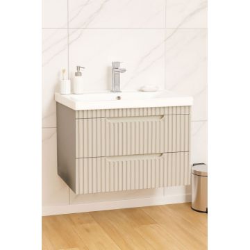 Set Baza front MDF si Lavoar seria 733, suspendata, cu sertare, montat, 70 cm, crem