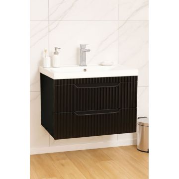 Set Baza front MDF si Lavoar seria 733, suspendata, cu sertare, montat, 70 cm, negru