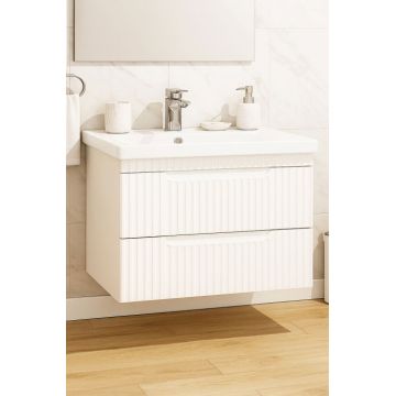 Set Baza front MDF si Lavoar seria 733, suspendata, cu sertare, montat, 80 cm, alb rustic