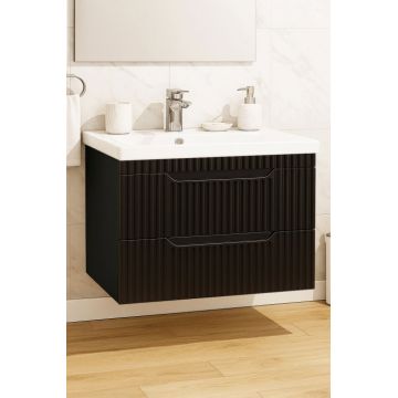 Set Baza front MDF si Lavoar seria 733, suspendata, cu sertare, montat, 80 cm, negru