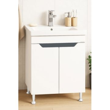 Set Baza front MDF si Lavoar seria 756, 60 cm, alb + antracit