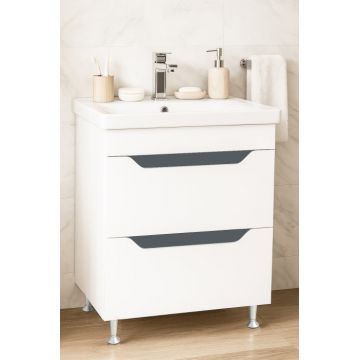 Set Baza front MDF si Lavoar seria 756, cu sertare, 60 cm, alb + antracit