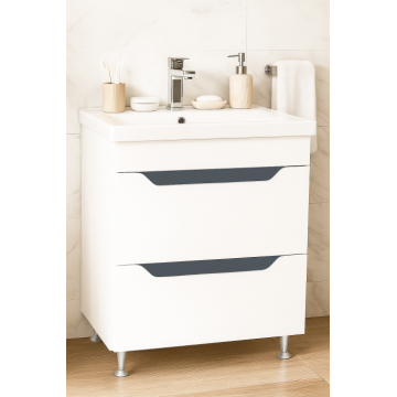 Set Baza front MDF si Lavoar seria 756, cu sertare, 70 cm, alb + antracit