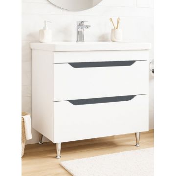 Set Baza front MDF si Lavoar seria 756, cu sertare, 80 cm, alb + antracit