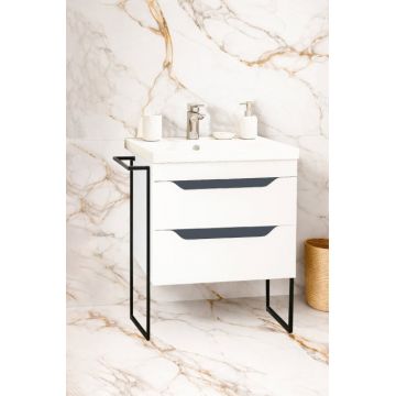 Set Baza front MDF si Lavoar seria 756, cu sertare, cadru metalic, 60 cm, alb + antracit