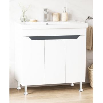 Set Baza front MDF si Lavoar seria 756, montat, 80 cm, alb + antracit