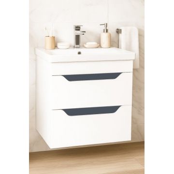 Set Baza front MDF si Lavoar seria 756, suspendata, cu sertare, 60 cm, alb + antracit