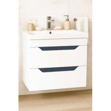 Set Baza front MDF si Lavoar seria 756, suspendata, cu sertare, 70 cm, alb + antracit