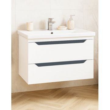 Set Baza front MDF si Lavoar seria 756, suspendata, cu sertare, 80 cm, alb + antracit