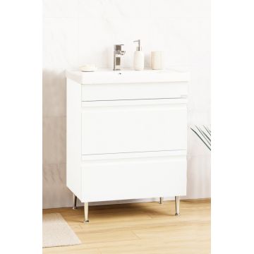 Set Baza front MDF si Lavoar seria 786, cu sertare, 60 cm, alb