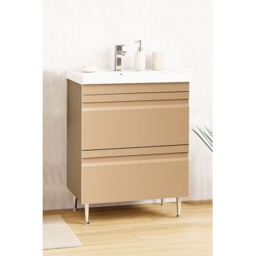 Set Baza front MDF si Lavoar seria 786, cu sertare, montat, 60 cm, cappuccino