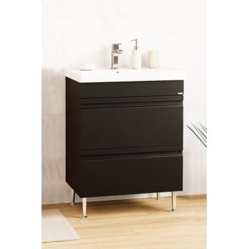 Set Baza front MDF si Lavoar seria 786, cu sertare, montat, 60 cm, negru