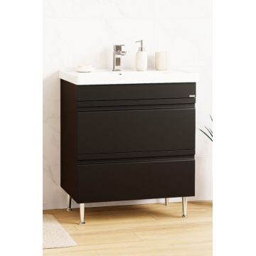 Set Baza front MDF si Lavoar seria 786, cu sertare, montat, 70 cm, negru