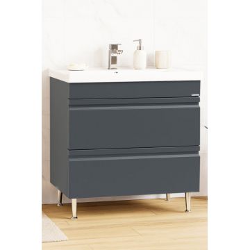 Set Baza front MDF si Lavoar seria 786, cu sertare, montat, 80 cm, antracit