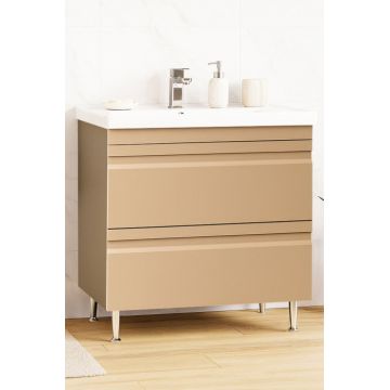 Set Baza front MDF si Lavoar seria 786, cu sertare, montat, 80 cm, cappuccino