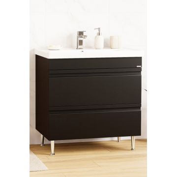 Set Baza front MDF si Lavoar seria 786, cu sertare, montat, 80 cm, negru