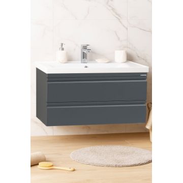 Set Baza front MDF si Lavoar seria 786, suspendata, cu sertare, montat, 100 cm, antracit