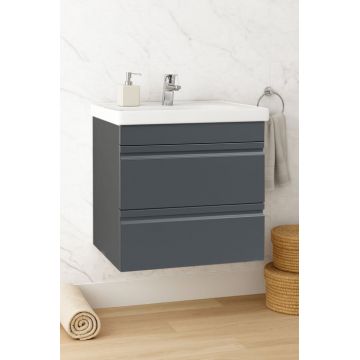 Set Baza front MDF si Lavoar seria 786, suspendata, cu sertare, montat, 60 cm, antracit