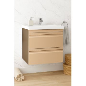 Set Baza front MDF si Lavoar seria 786, suspendata, cu sertare, montat, 60 cm, cappuccino