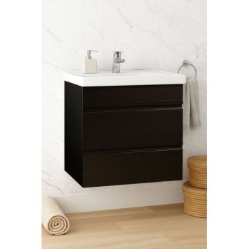 Set Baza front MDF si Lavoar seria 786, suspendata, cu sertare, montat, 60 cm, negru