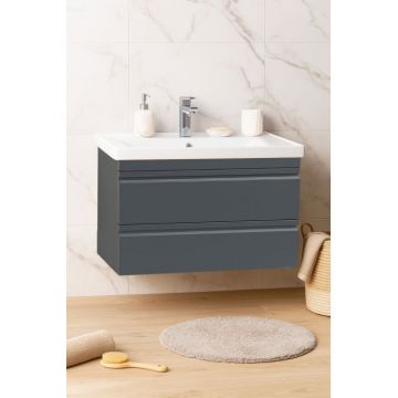 Set Baza front MDF si Lavoar seria 786, suspendata, cu sertare, montat, 80 cm, antracit