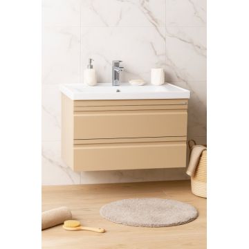 Set Baza front MDF si Lavoar seria 786, suspendata, cu sertare, montat, 80 cm, cappuccino