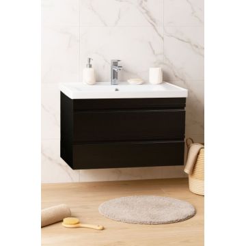 Set Baza front MDF si Lavoar seria 786, suspendata, cu sertare, montat, 80 cm, negru