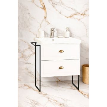 Set Baza front MDF si Lavoar seria 796, cu sertare, cadru metalic, montat, 60 cm, alb rustic