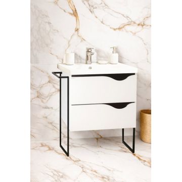 Set Baza front MDF si Lavoar seria 797, cu sertare, cadru metalic, montat, 60 cm, alb