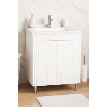 Set Baza front MDF si Lavoar seria 833, 60 cm, alb rustic