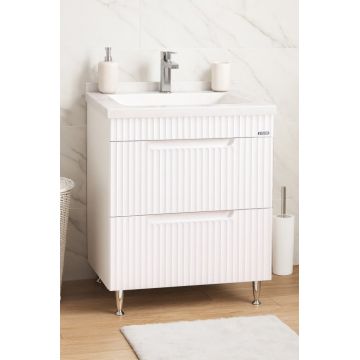 Set Baza front MDF si Lavoar seria 833, cu sertare, montat, 60 cm, alb rustic