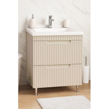 Set Baza front MDF si Lavoar seria 833, cu sertare, montat, 60 cm, crem